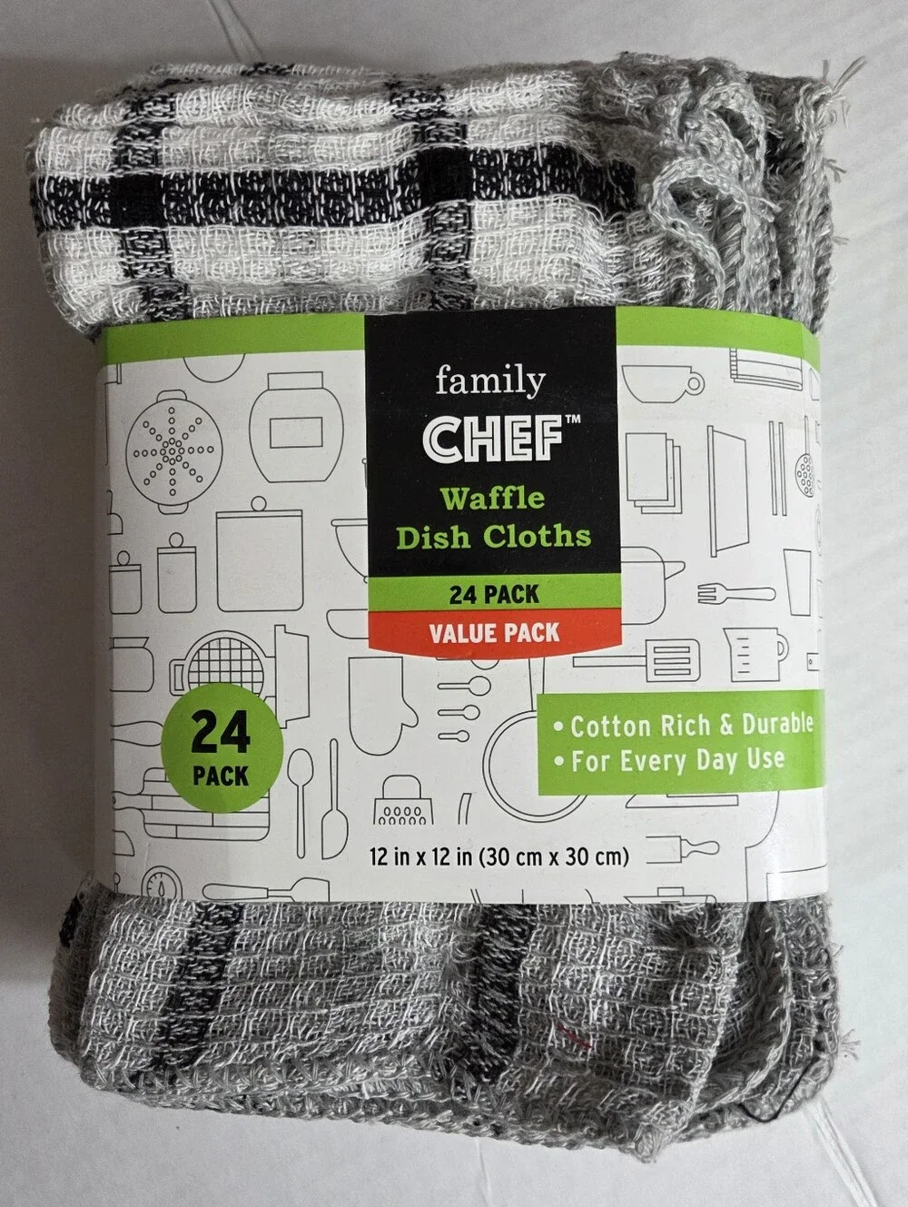 🔥4/$20 Family Chef Waffle Dish Cloths NEW 24 Pack -Black/White Plaid -12